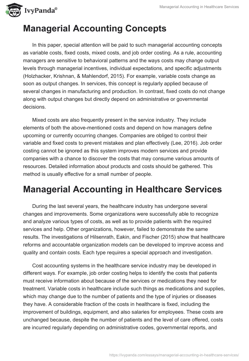 Managerial Accounting in Healthcare Services. Page 2