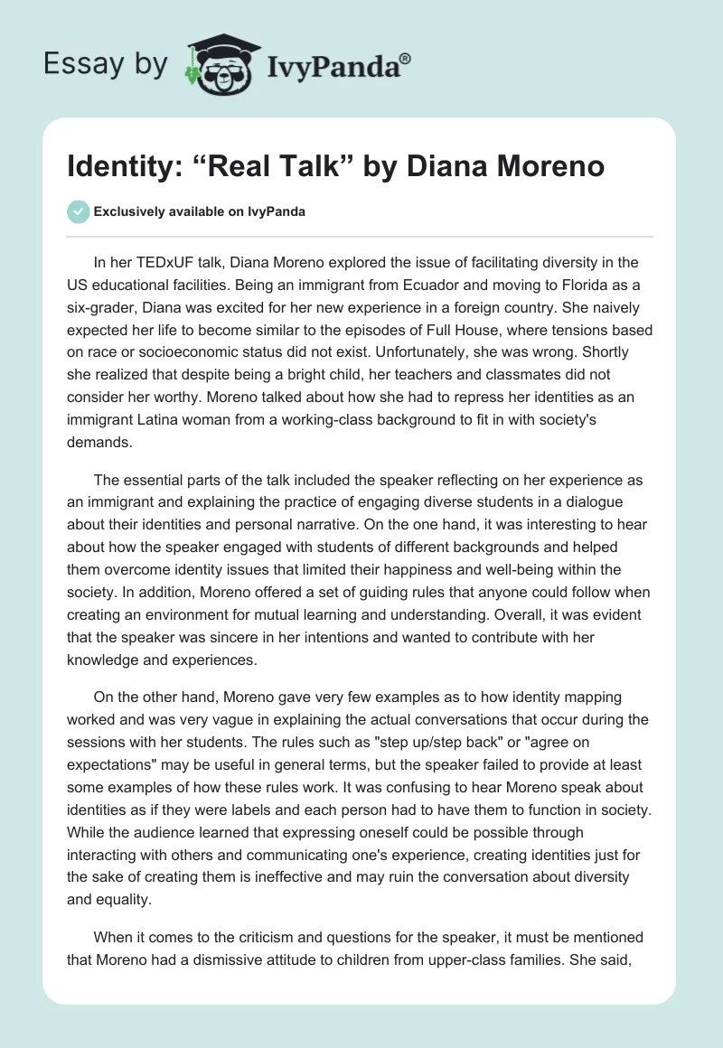 Identity: “Real Talk” by Diana Moreno. Page 1
