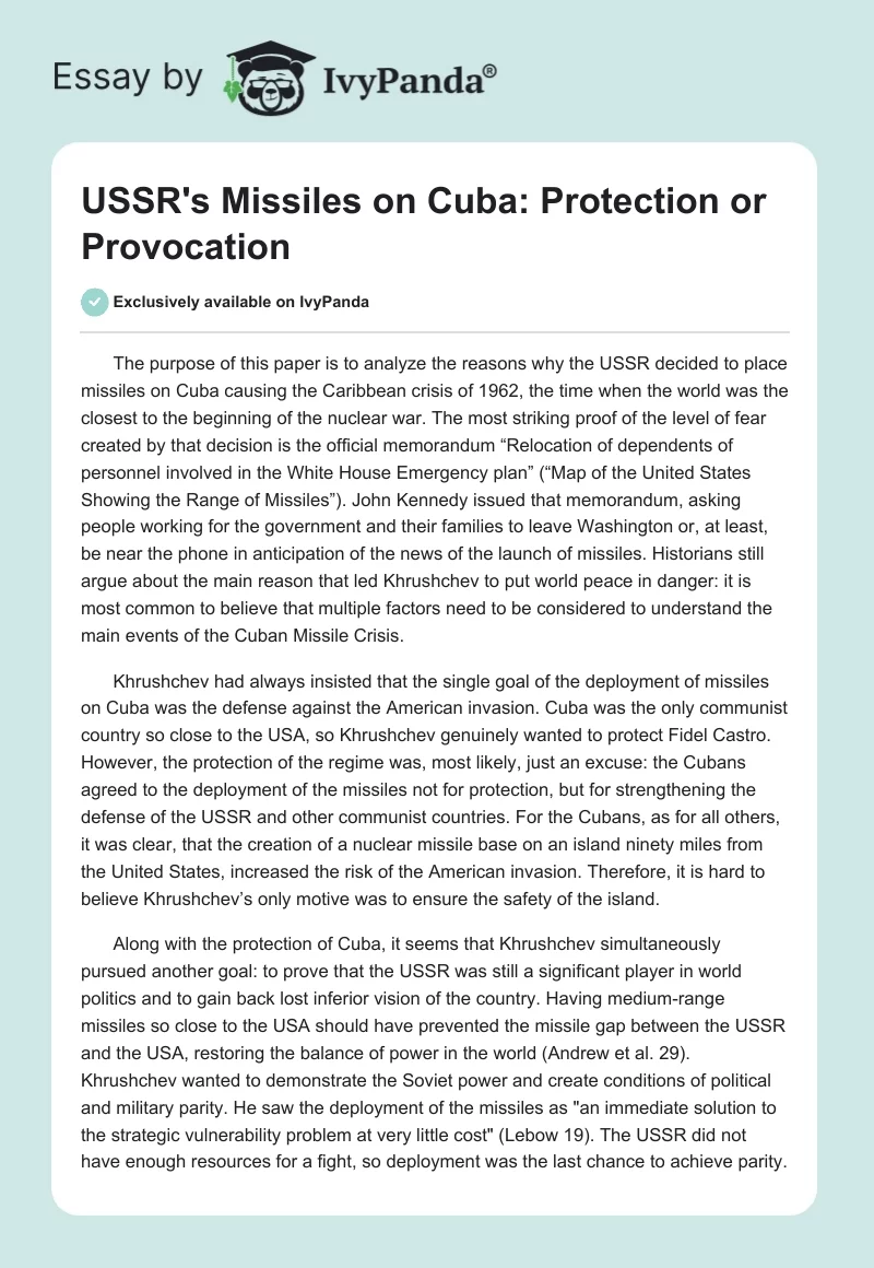 USSR's Missiles on Cuba: Protection or Provocation. Page 1