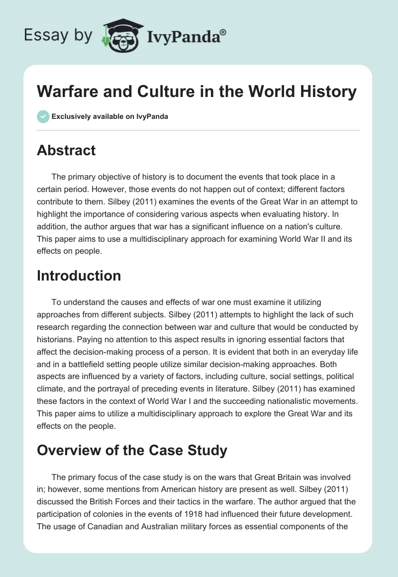 Warfare and Culture in the World History. Page 1