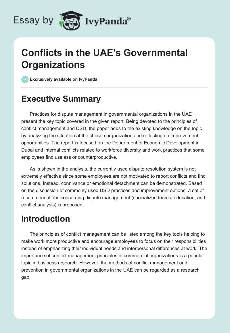 Conflicts in the UAE's Governmental Organizations. Page 1