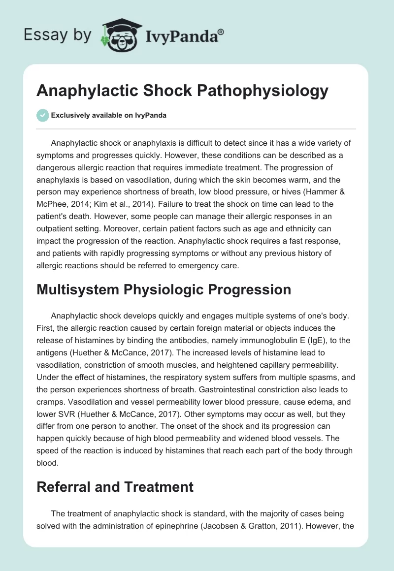 Anaphylactic Shock Pathophysiology. Page 1