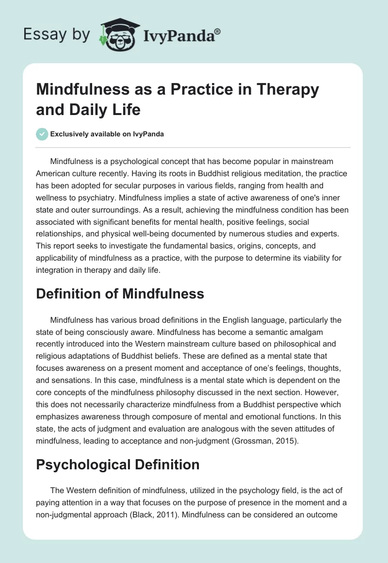 Mindfulness as a Practice in Therapy and Daily Life. Page 1