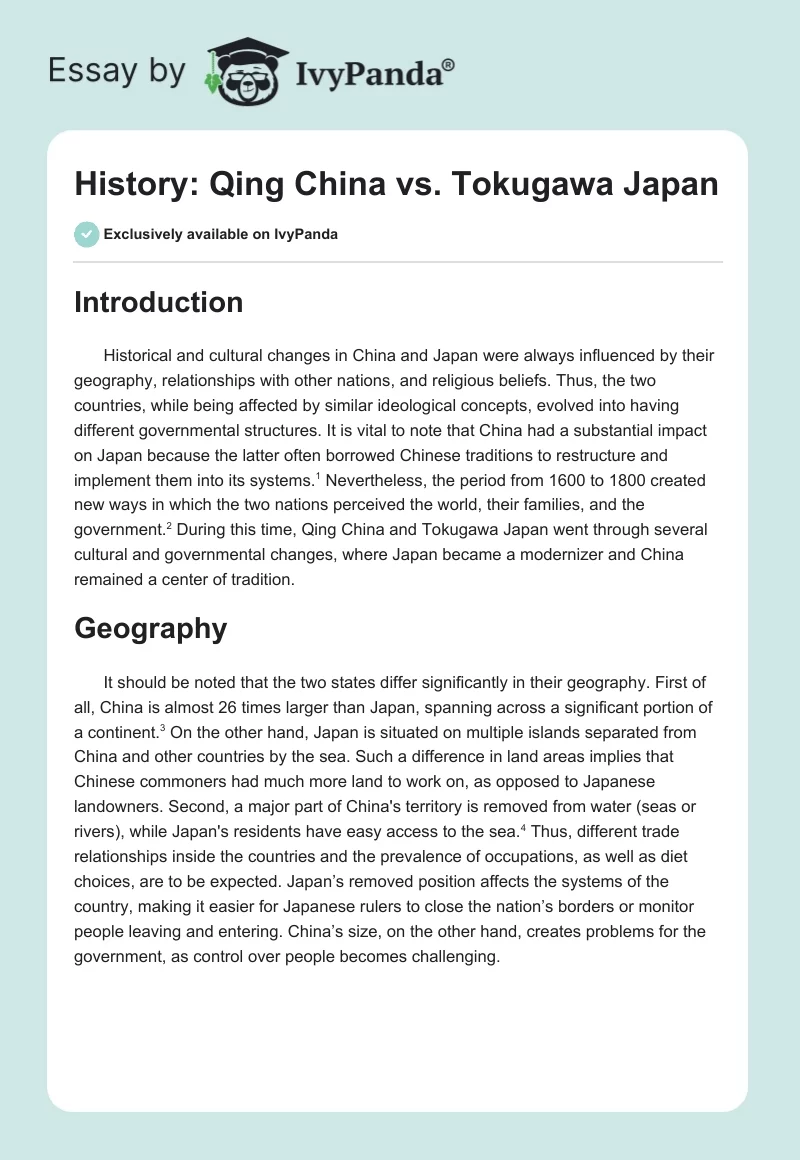 History: Qing China vs. Tokugawa Japan. Page 1