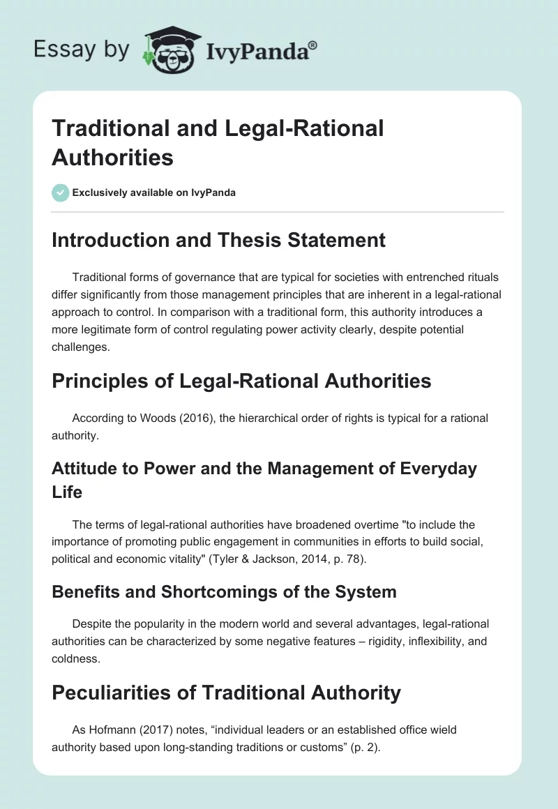 Traditional and Legal-Rational Authorities. Page 1