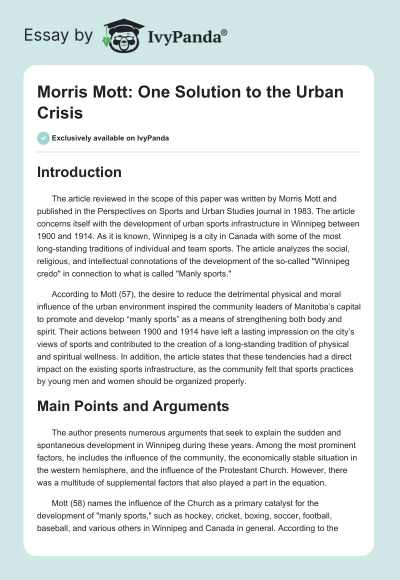 Morris Mott: One Solution to the Urban Crisis. Page 1