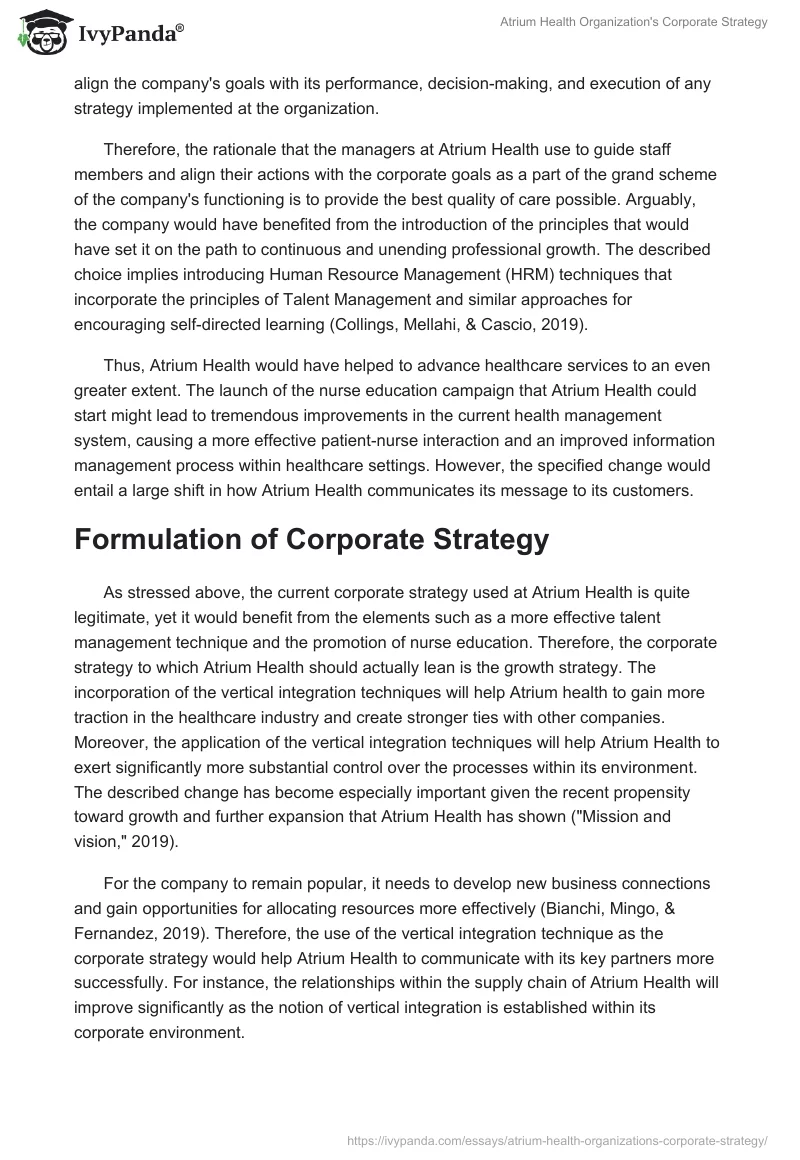 Atrium Health Organization's Corporate Strategy. Page 2