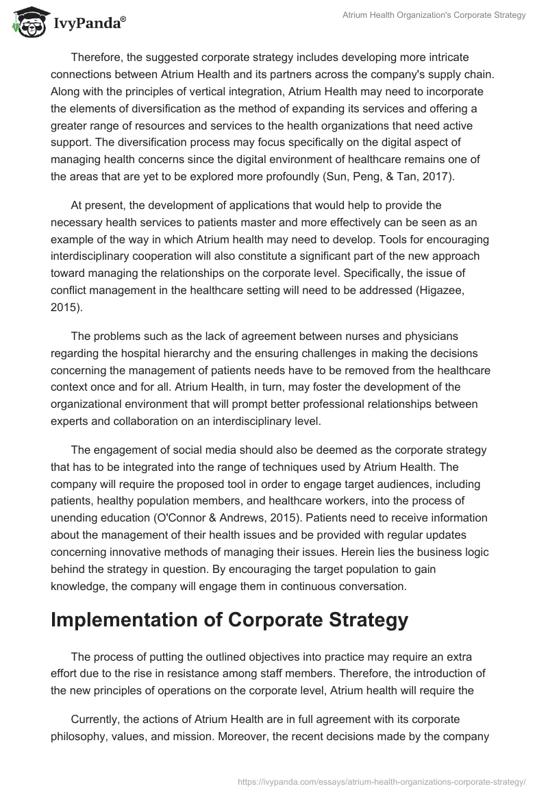 Atrium Health Organization's Corporate Strategy. Page 3