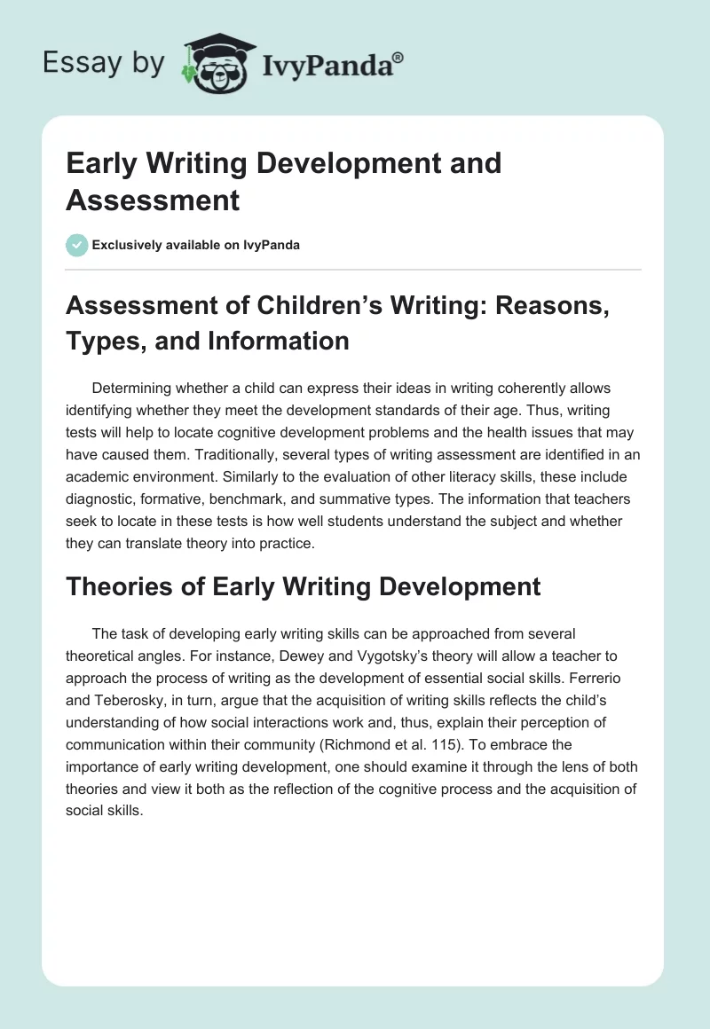 Early Writing Development and Assessment. Page 1