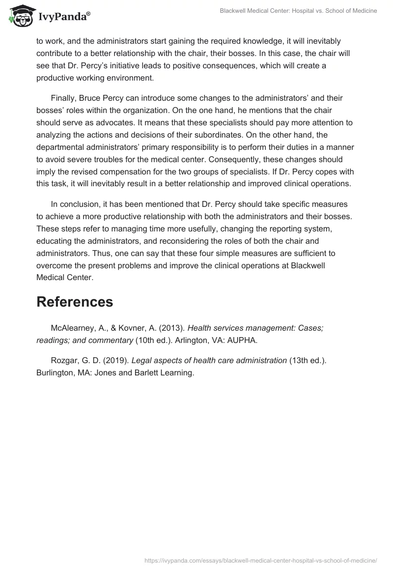 Blackwell Medical Center: Hospital vs. School of Medicine. Page 2