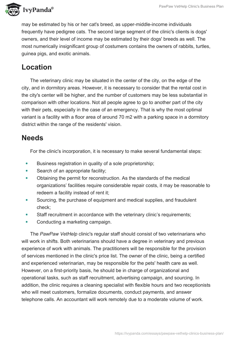 PawPaw VetHelp Clinic's Business Plan. Page 5