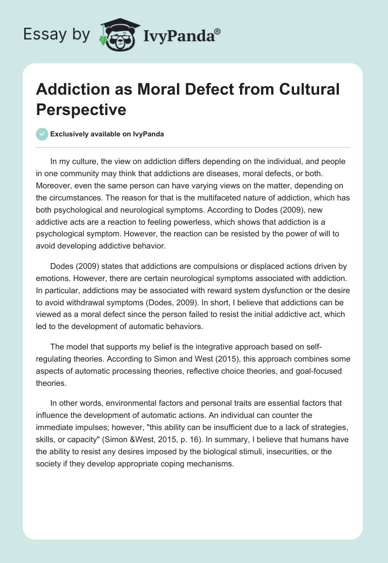 Addiction as Moral Defect From Cultural Perspective. Page 1