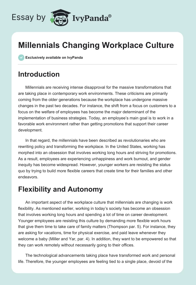 Millennials Changing Workplace Culture. Page 1