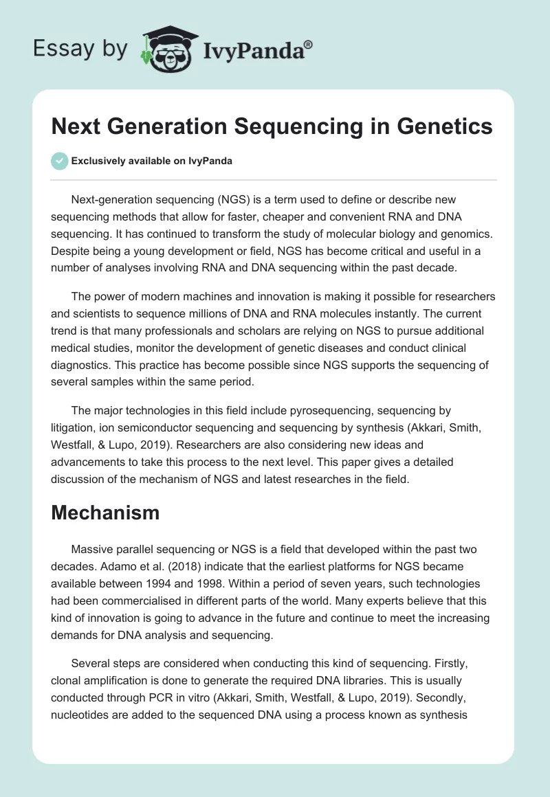 Next Generation Sequencing in Genetics. Page 1