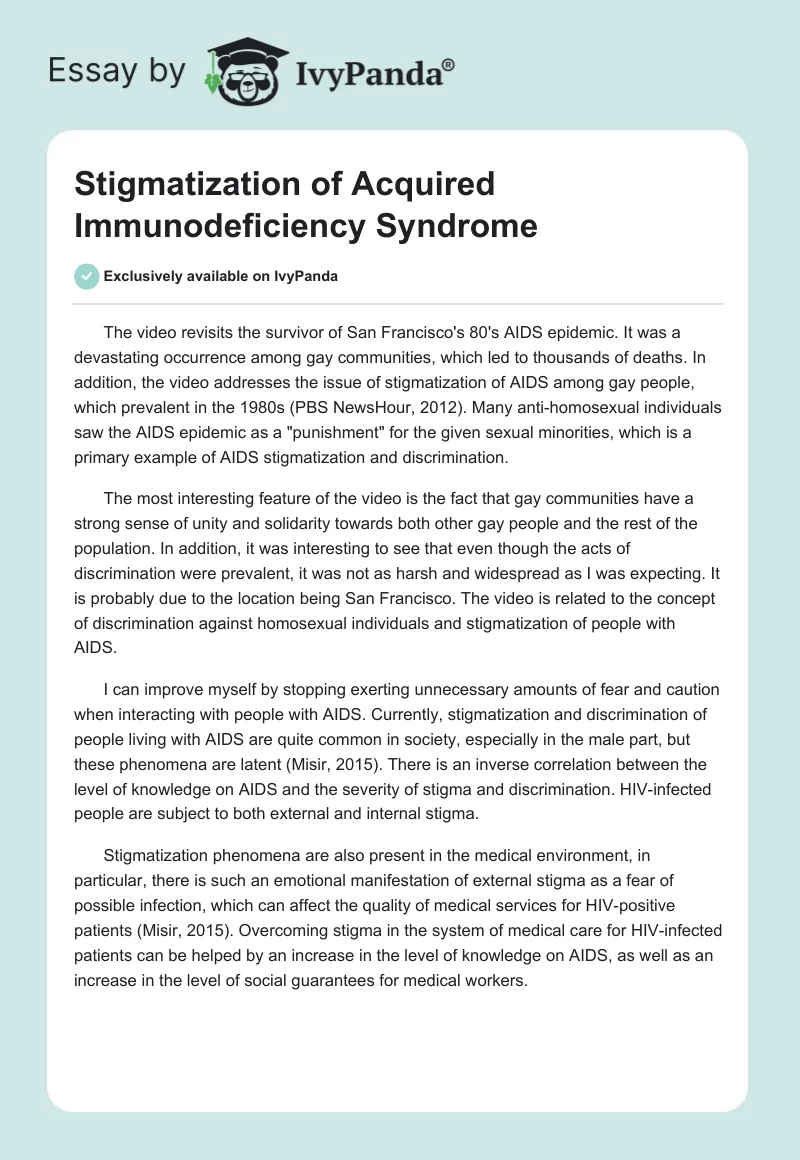 Stigmatization of Acquired Immunodeficiency Syndrome. Page 1