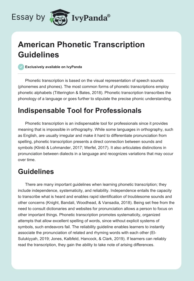 American Phonetic Transcription Guidelines. Page 1