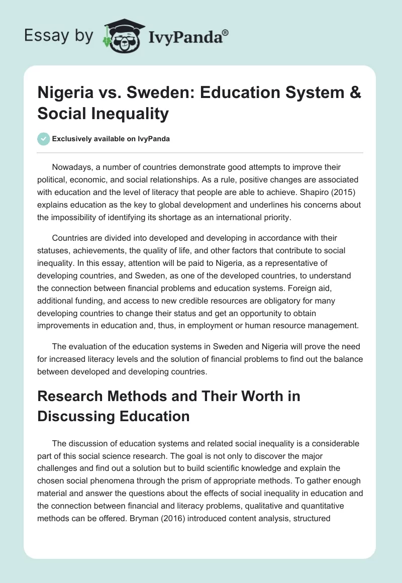 Nigeria vs. Sweden: Education System & Social Inequality. Page 1