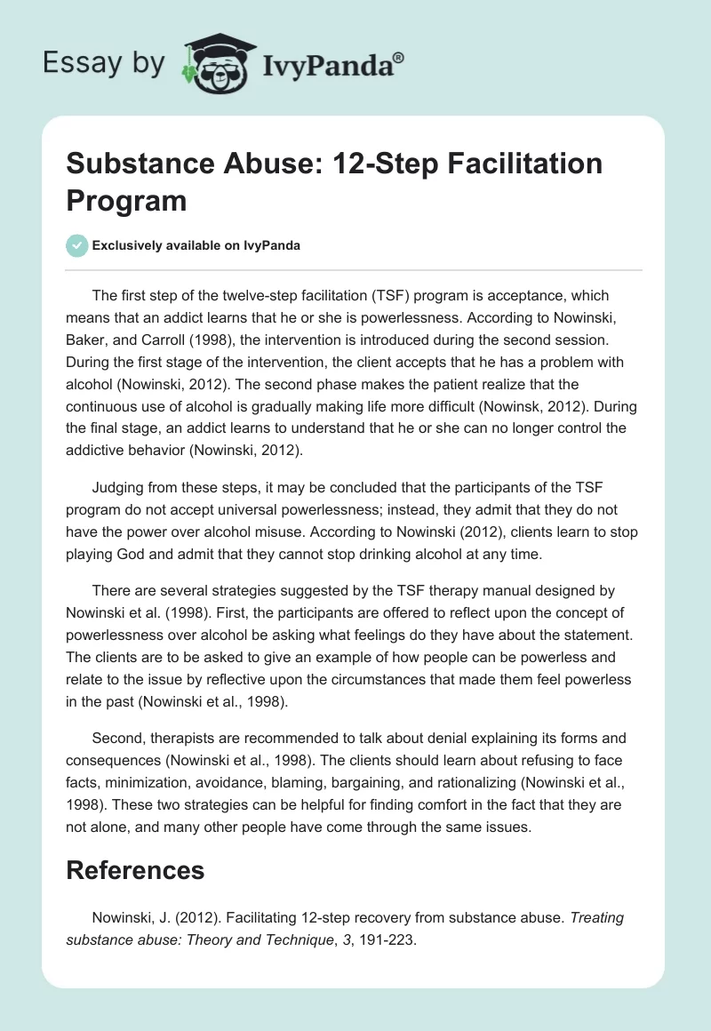 Substance Abuse: 12-Step Facilitation Program. Page 1