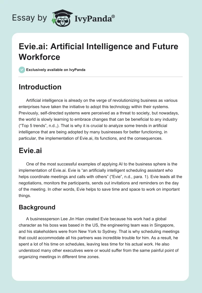 Evie.ai: Artificial Intelligence and Future Workforce. Page 1