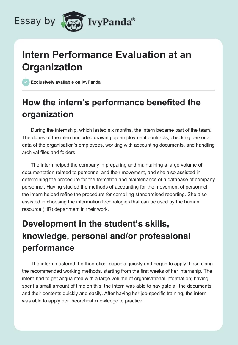 Intern Performance Evaluation at an Organization. Page 1