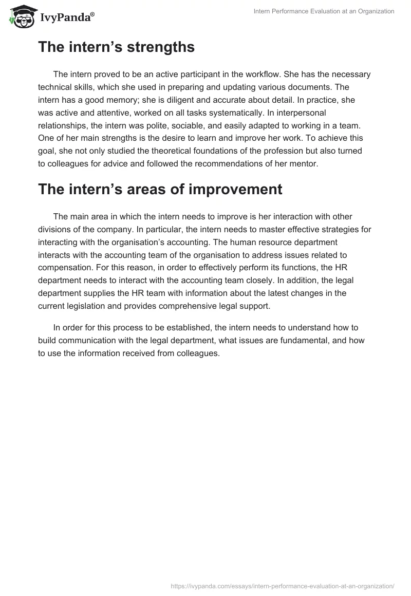 Intern Performance Evaluation at an Organization. Page 2
