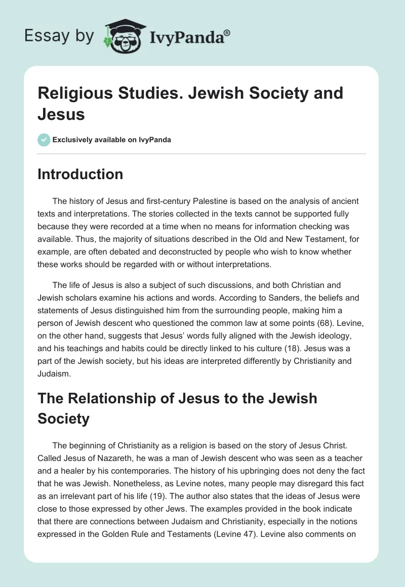 Religious Studies. Jewish Society and Jesus. Page 1