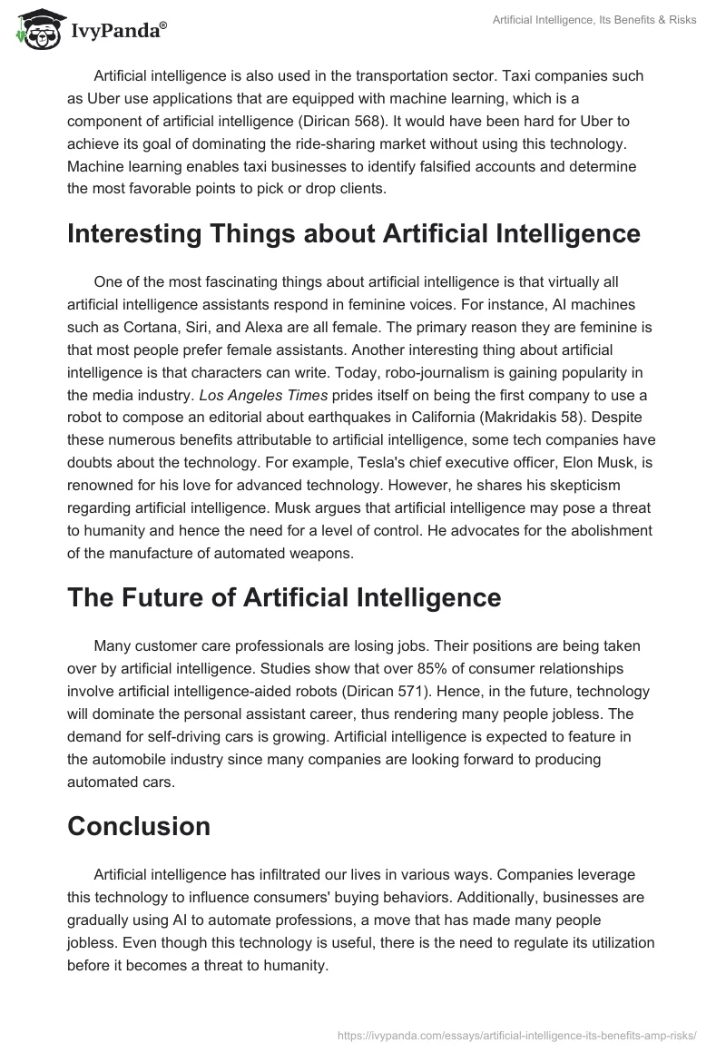 Artificial Intelligence, Its Benefits & Risks. Page 2