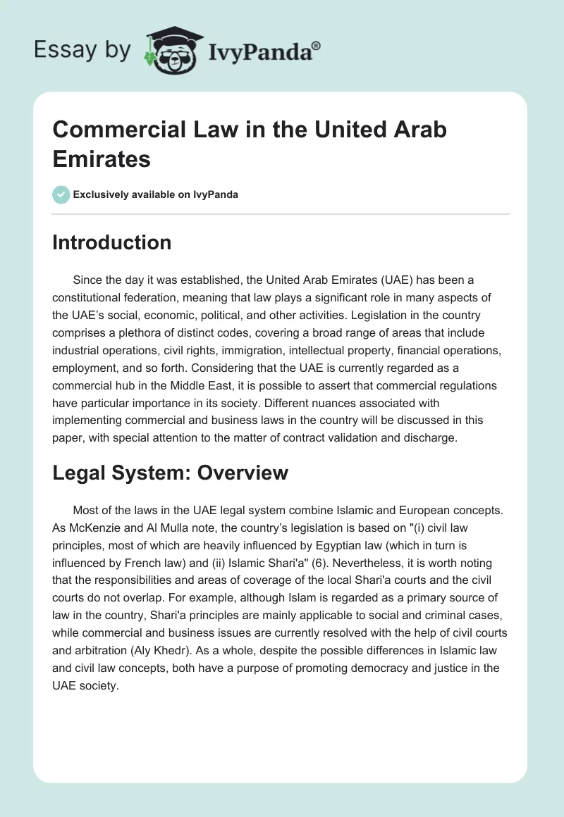 Commercial Law in the United Arab Emirates. Page 1