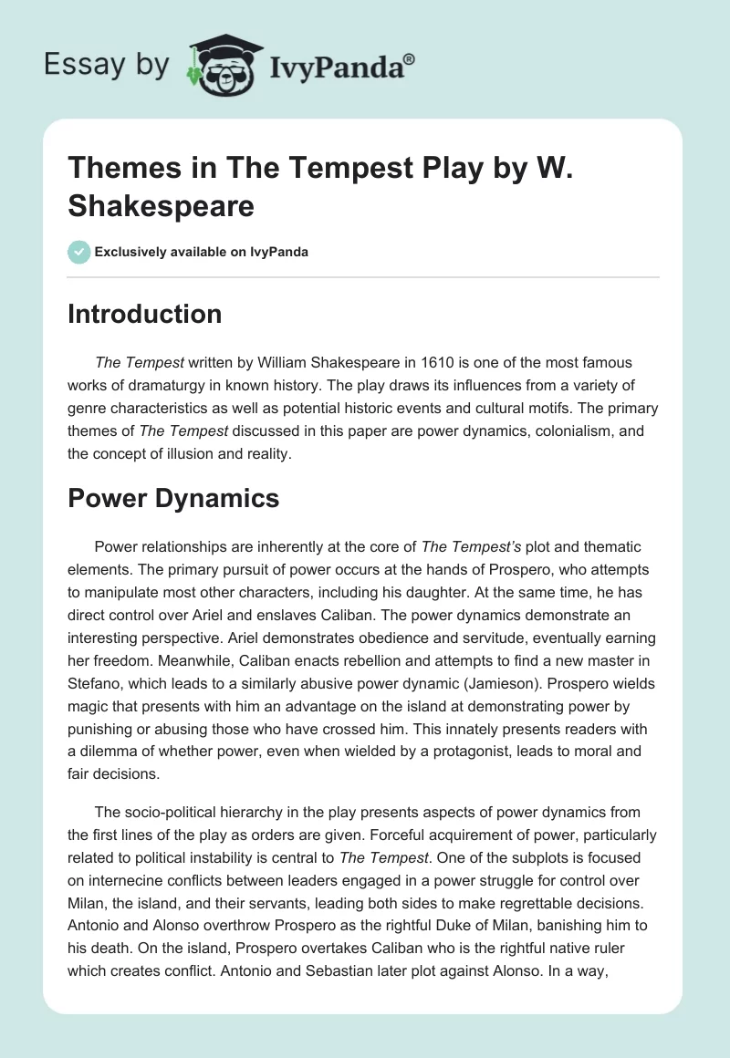 Themes in "The Tempest" Play by W. Shakespeare. Page 1