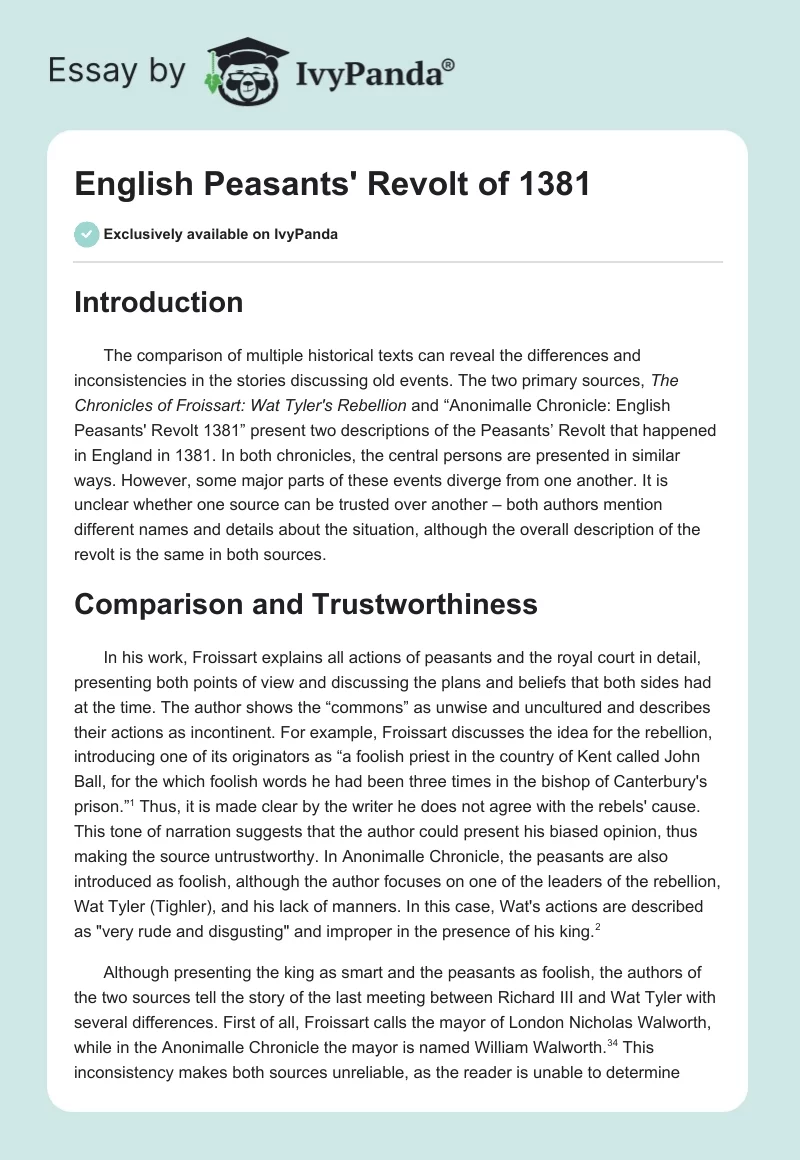 English Peasants' Revolt of 1381. Page 1