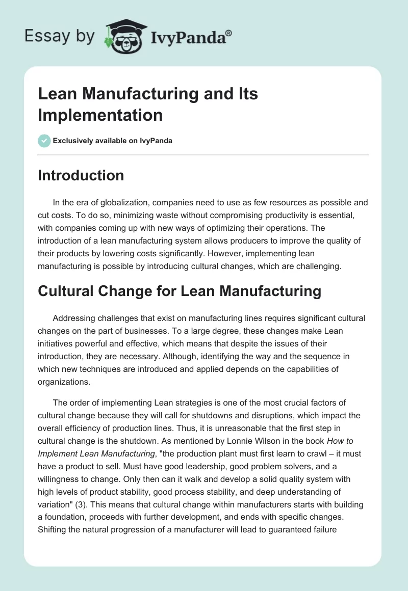 Lean Manufacturing and Its Implementation. Page 1