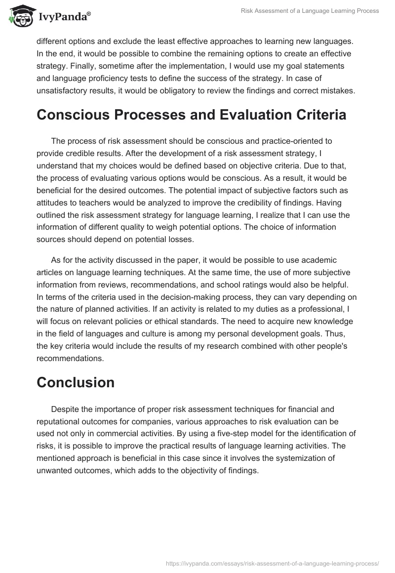 Risk Assessment of a Language Learning Process. Page 3