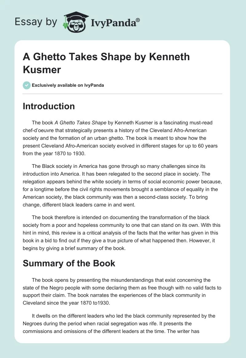 "A Ghetto Takes Shape" by Kenneth Kusmer. Page 1