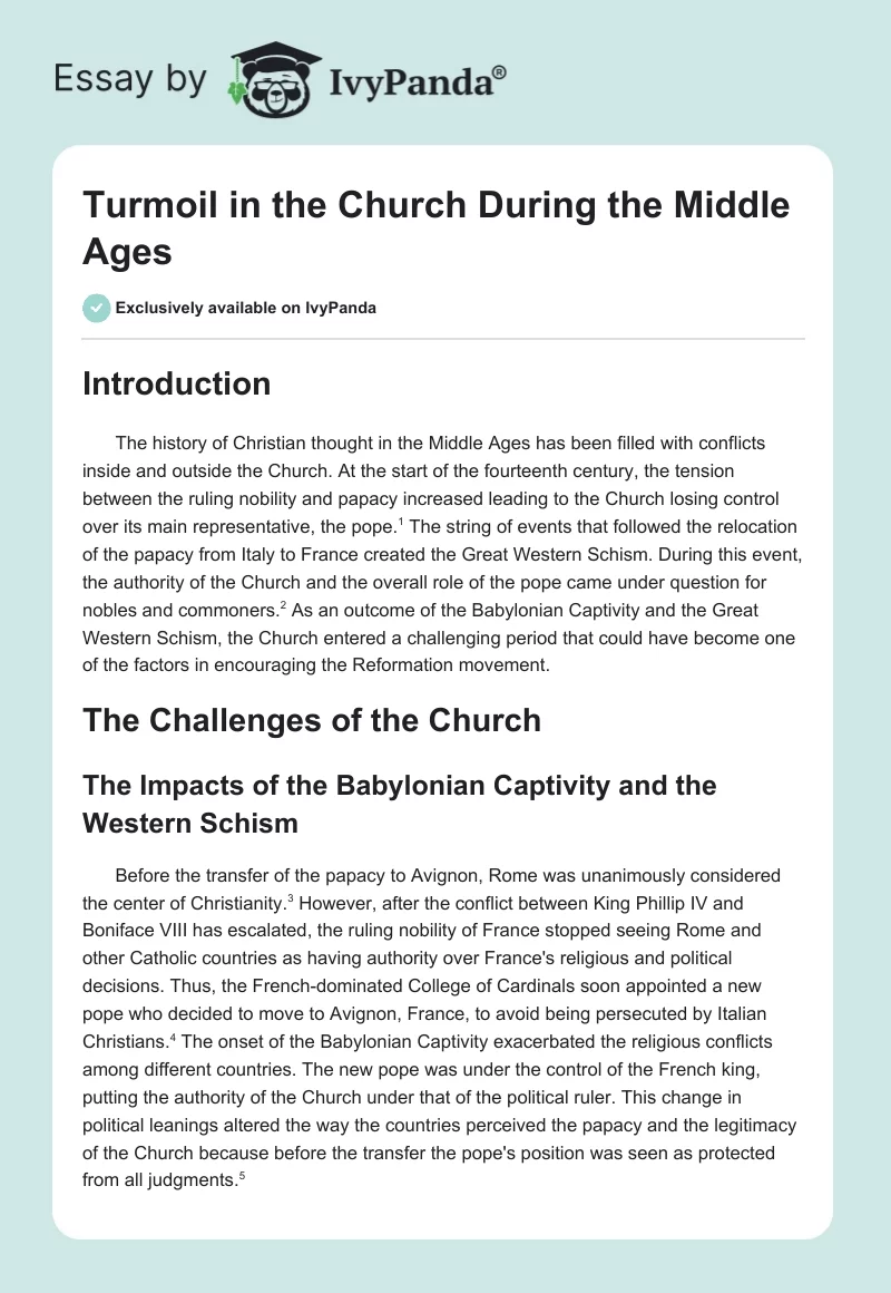 Turmoil in the Church During the Middle Ages. Page 1