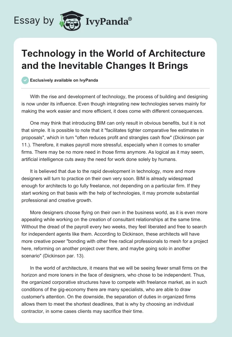 Technology in the World of Architecture and the Inevitable Changes It Brings. Page 1