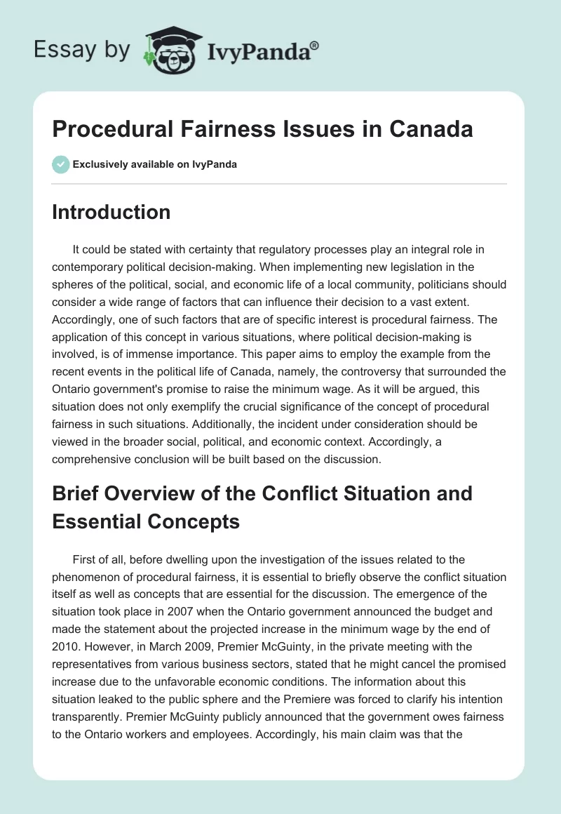 Procedural Fairness Issues in Canada. Page 1