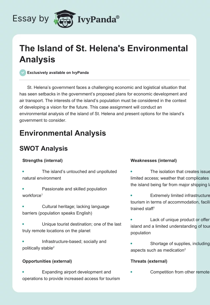 The Island of St. Helena's Environmental Analysis. Page 1