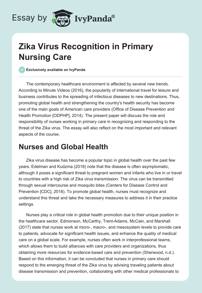 Zika Virus Recognition in Primary Nursing Care. Page 1