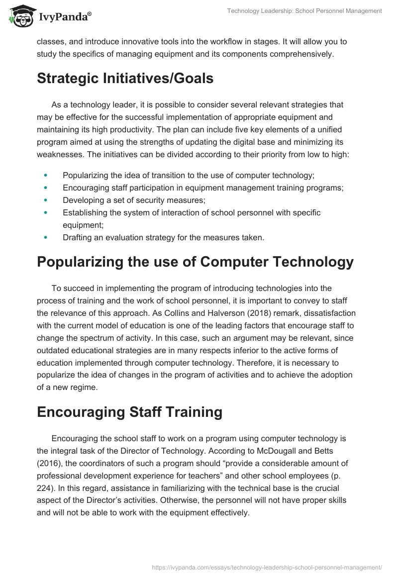 Technology Leadership: School Personnel Management. Page 2
