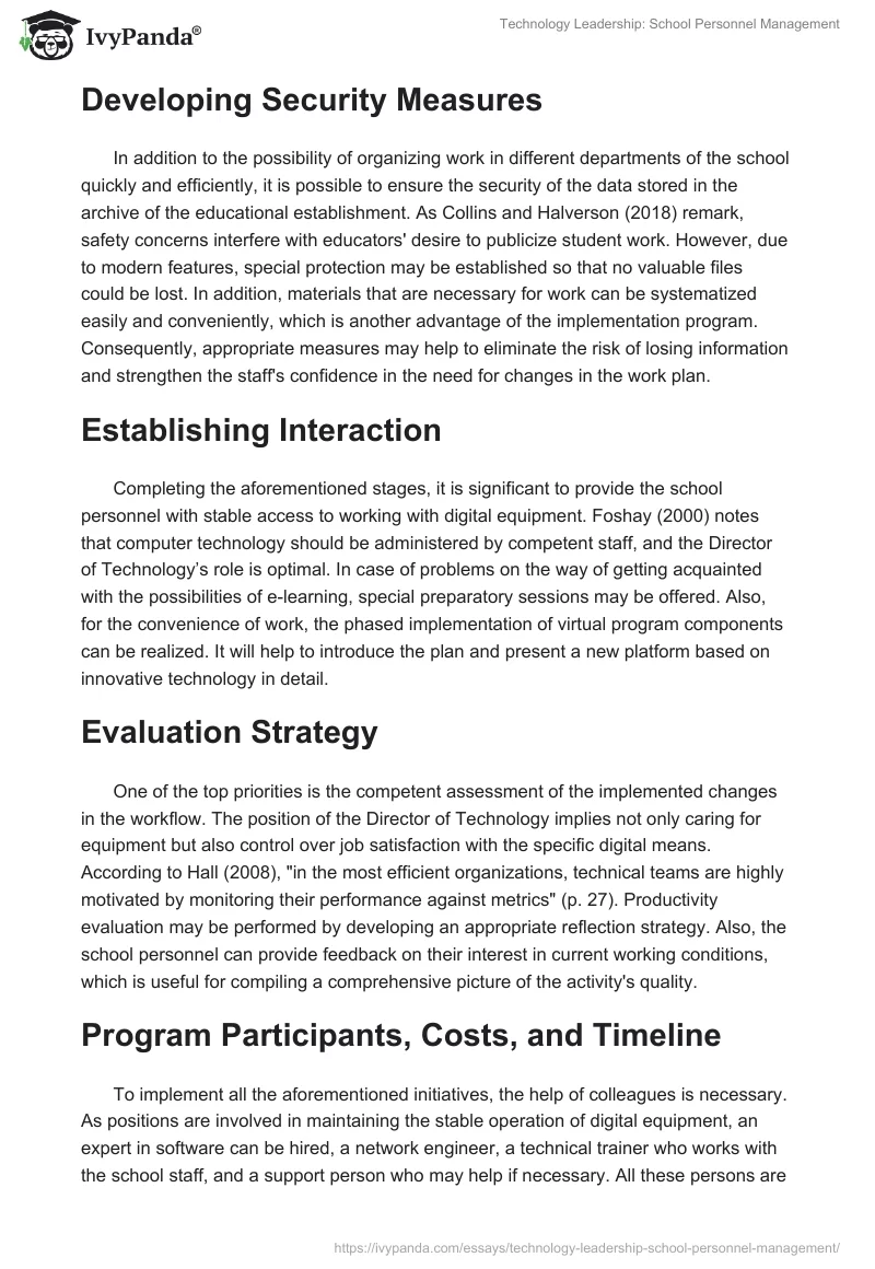 Technology Leadership: School Personnel Management. Page 3