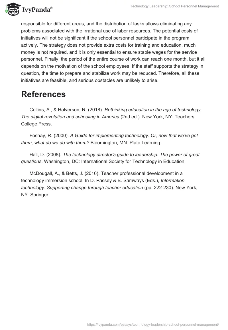 Technology Leadership: School Personnel Management. Page 4