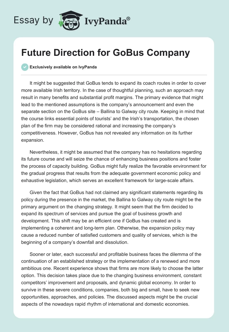 Future Direction for GoBus Company. Page 1
