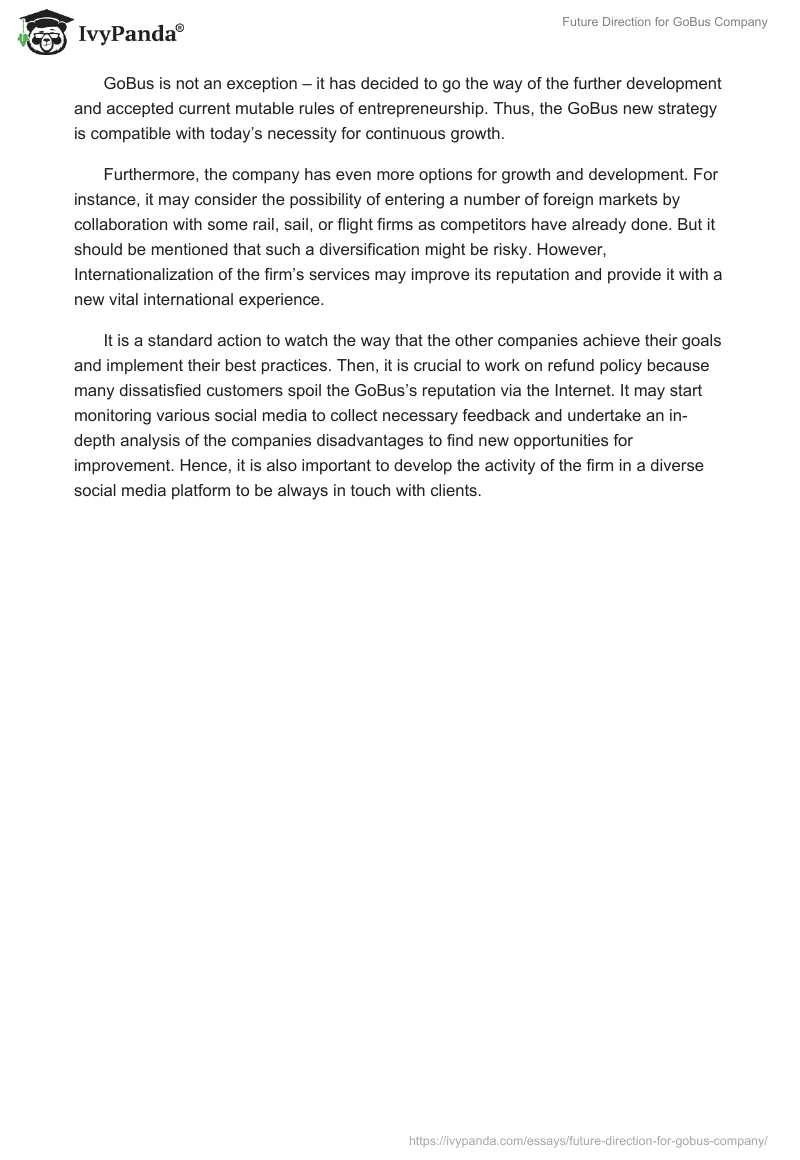 Future Direction for GoBus Company. Page 2