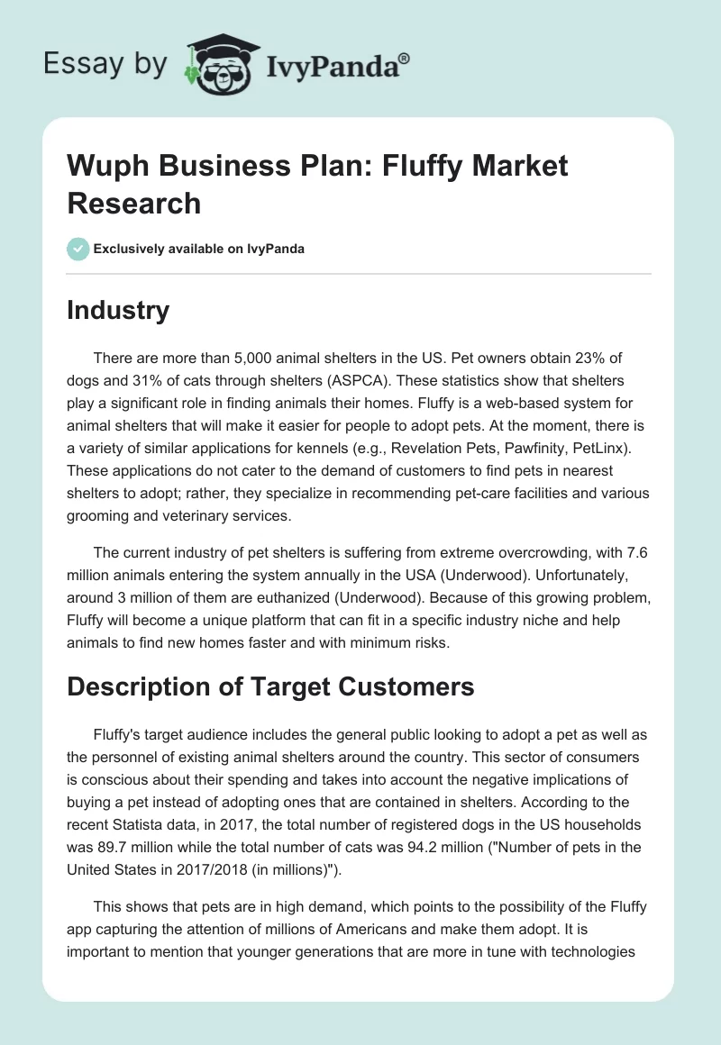 Wuph Business Plan: Fluffy Market Research. Page 1