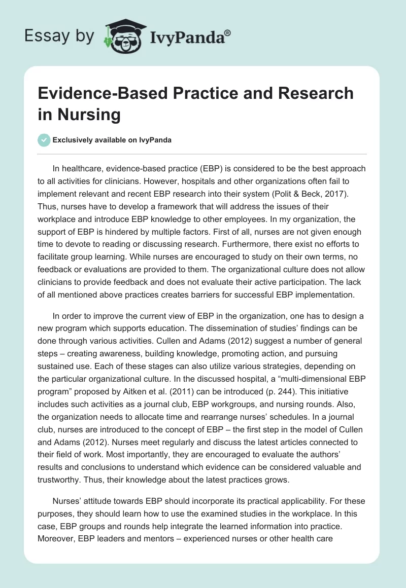 Evidence-Based Practice and Research in Nursing. Page 1