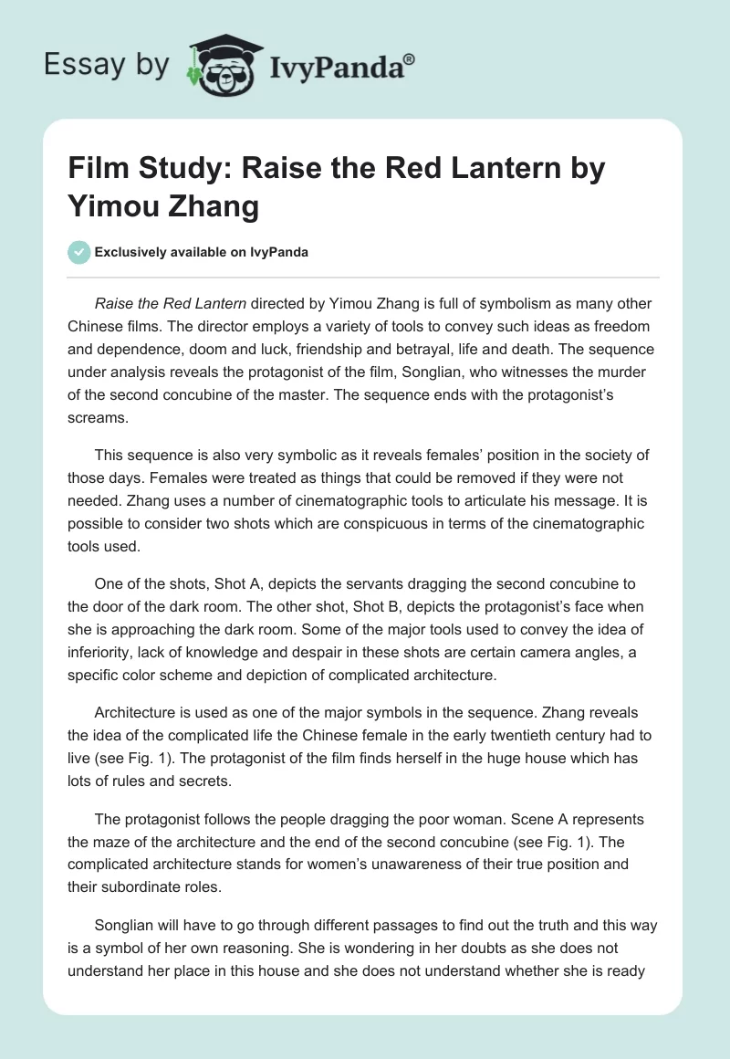 Film Study: "Raise the Red Lantern" by Yimou Zhang. Page 1