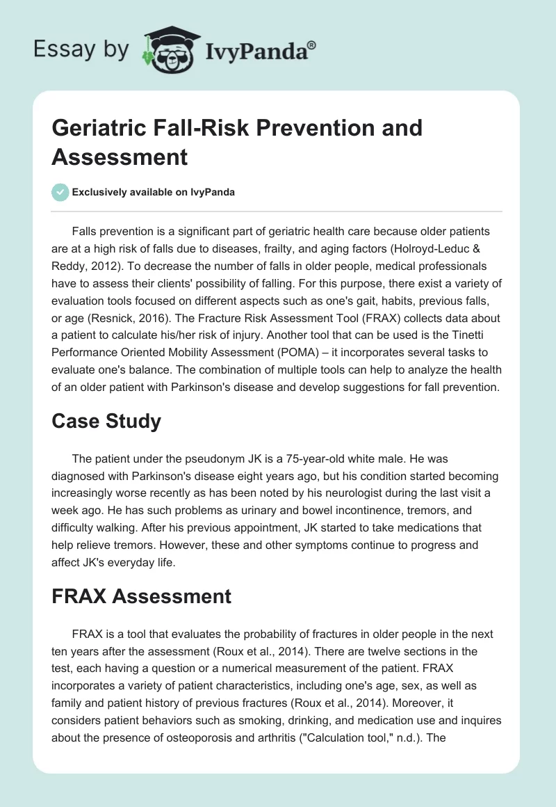 Geriatric Fall-Risk Prevention and Assessment. Page 1