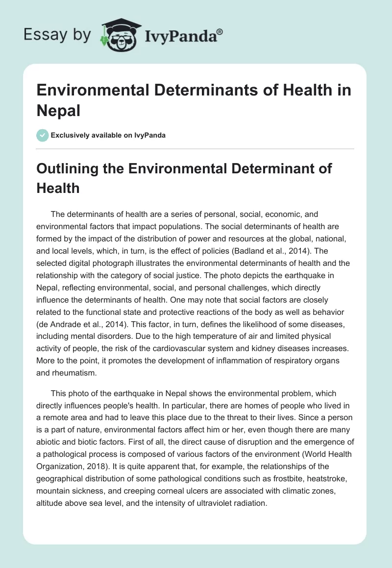 Environmental Determinants of Health in Nepal. Page 1