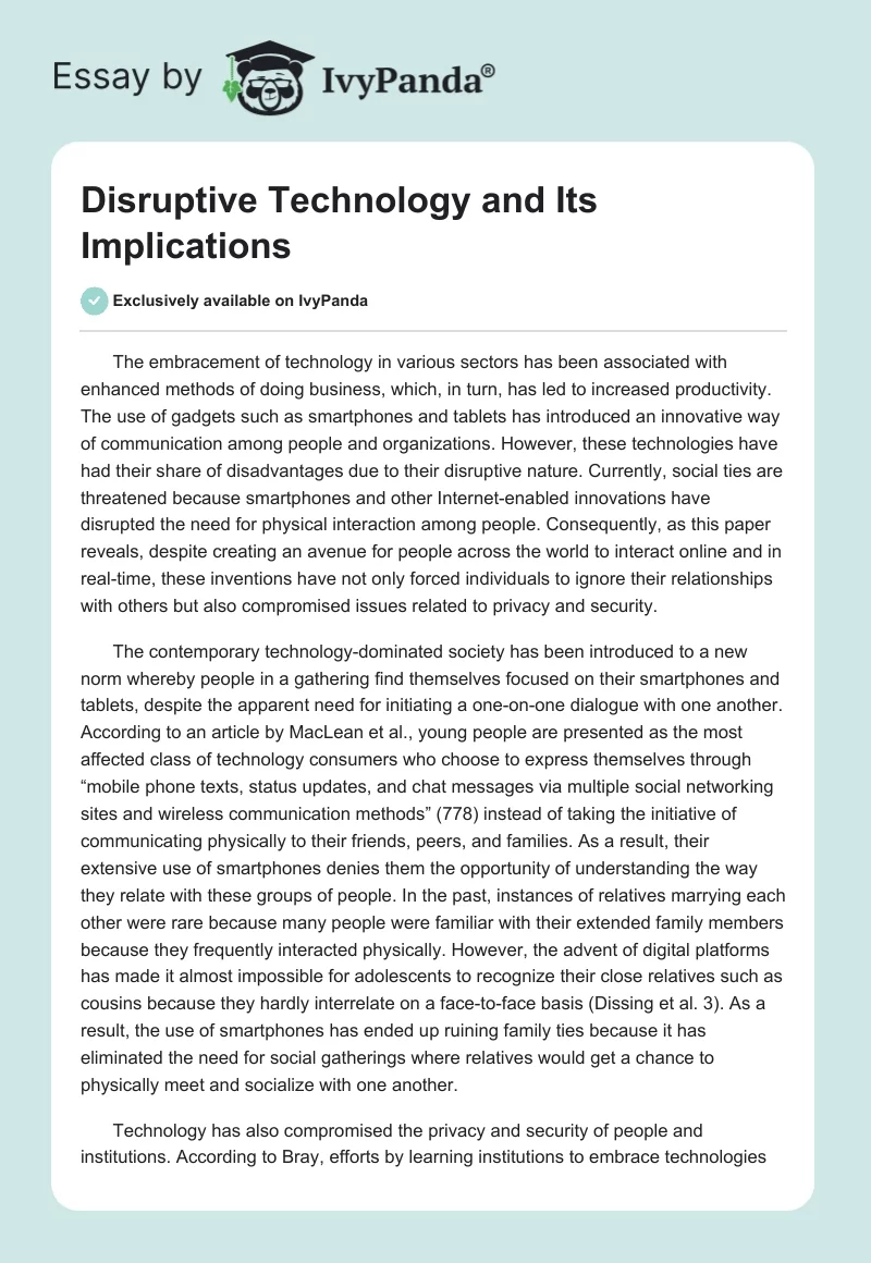Disruptive Technology and Its Implications. Page 1