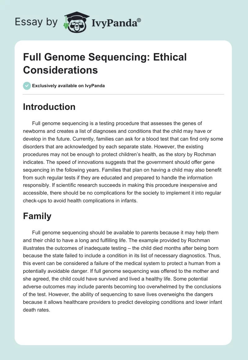 Full Genome Sequencing: Ethical Considerations. Page 1